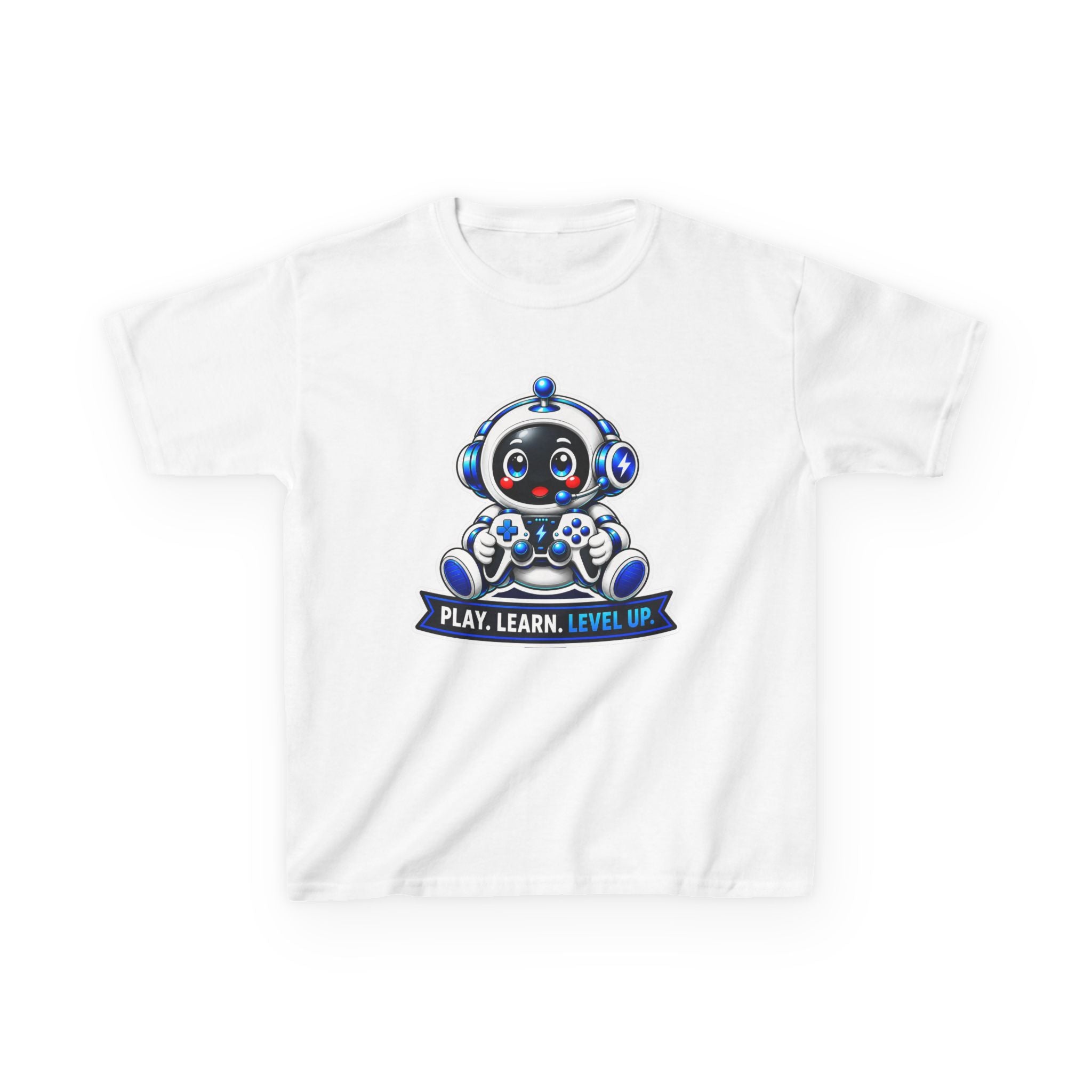 Kids Robot T-Shirt — 'Play. Learn. Level Up.' Cute Gamer Robot Graphic Tee