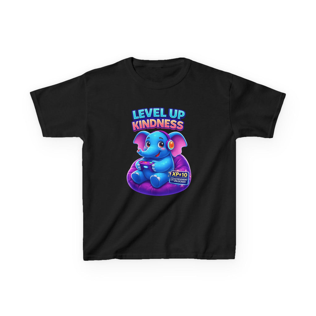 Kids Elephant T-Shirt — 'Level Up Kindness' Cute Gamer Elephant Graphic Tee