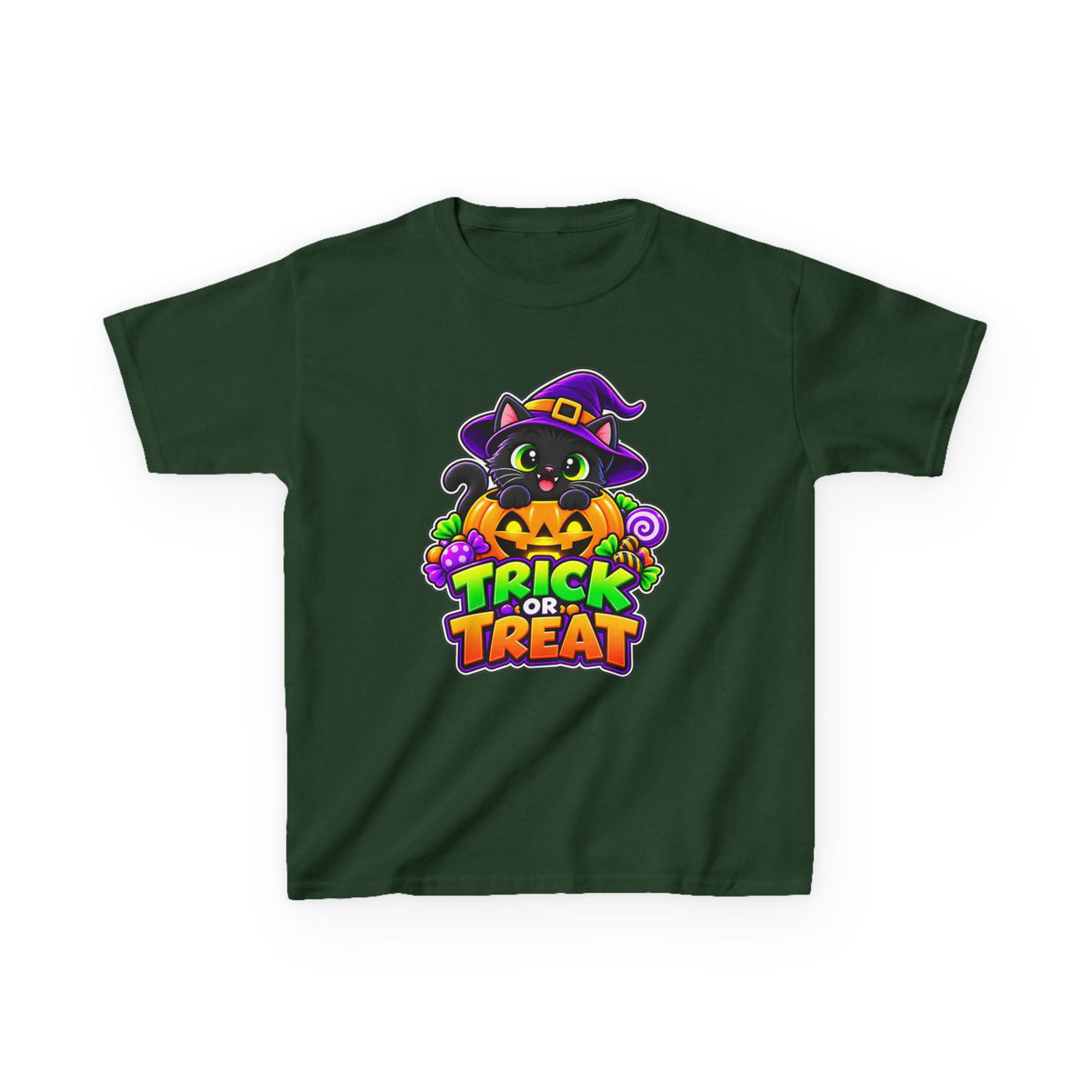 Kidxtr™ Kids Halloween T-Shirt — 'Trick or Treat' Black Cat in Pumpkin Graphic Tee
