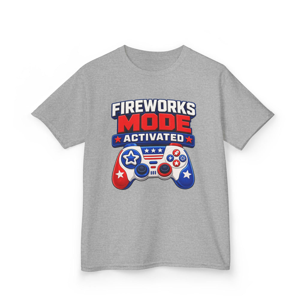Kids Tee — "Fireworks Mode Activated" Patriotic Gamer Shirt