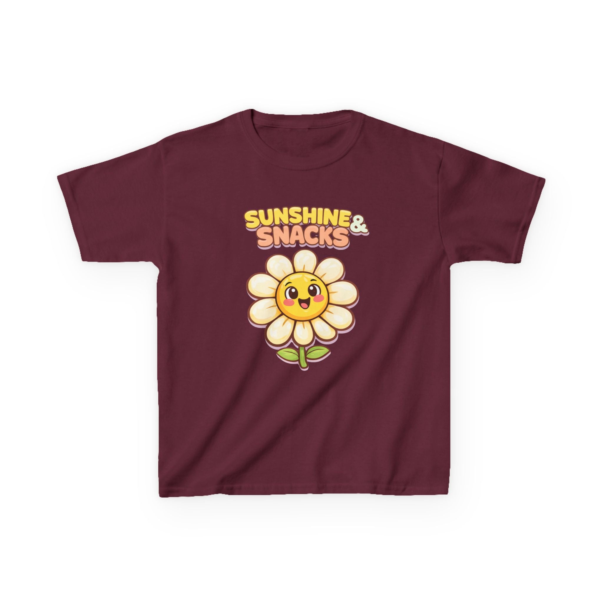Kids Sunshine T-Shirt — 'Sunshine & Snacks' Smiling Daisy Graphic Tee