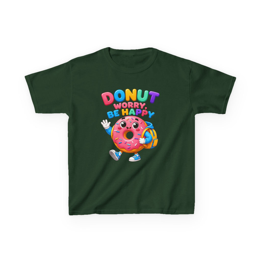 Kids Tee — "Donut Worry, Be Happy" Colorful Cartoon Donut Shirt