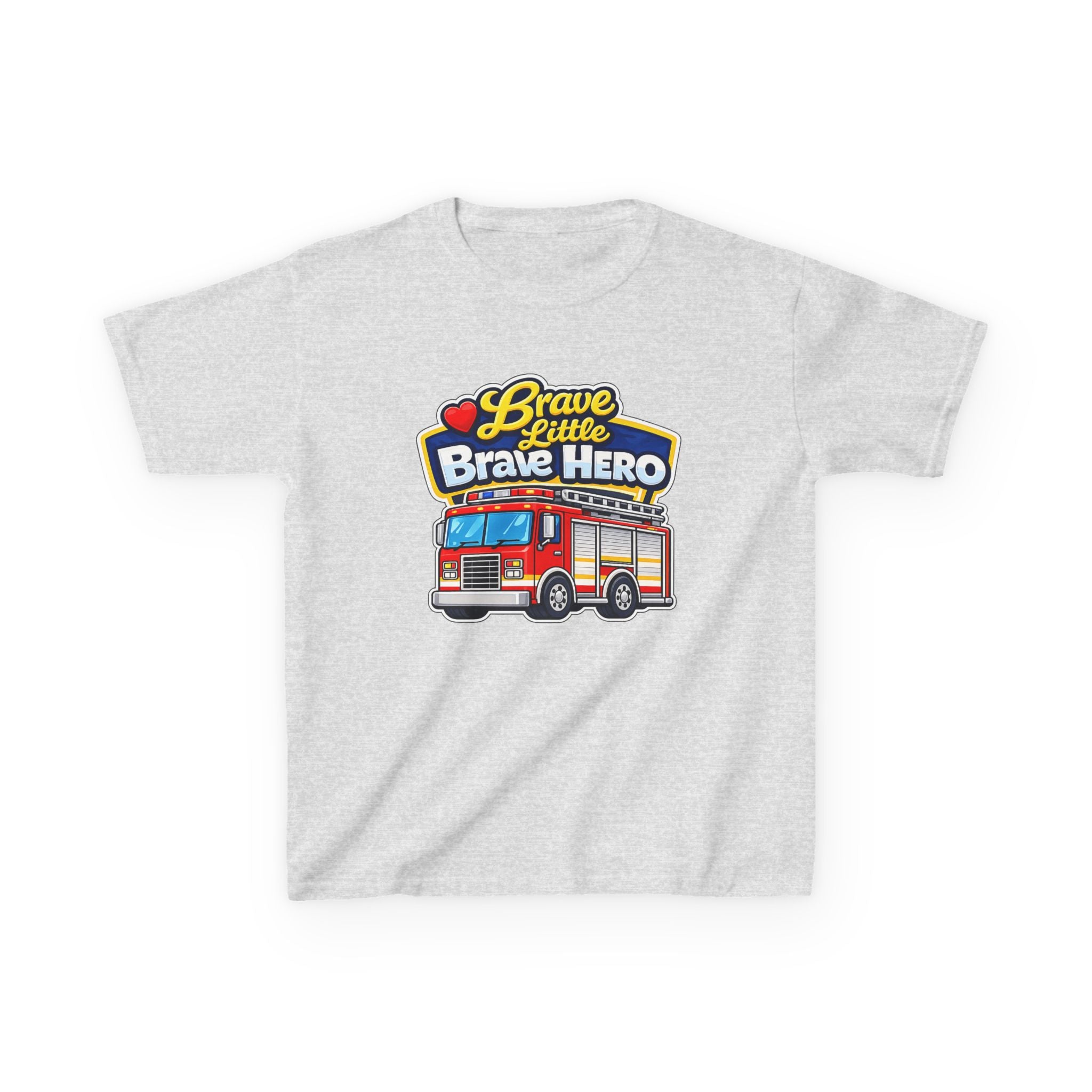 Kids Tee — "Brave Little Brave Hero" Firetruck T-Shirt Graphic