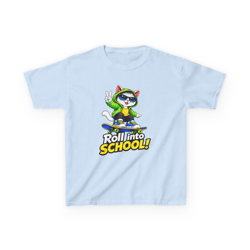 Kids T‑Shirt — 'Roll into School!' Skateboard Cat Back-to-School Tee