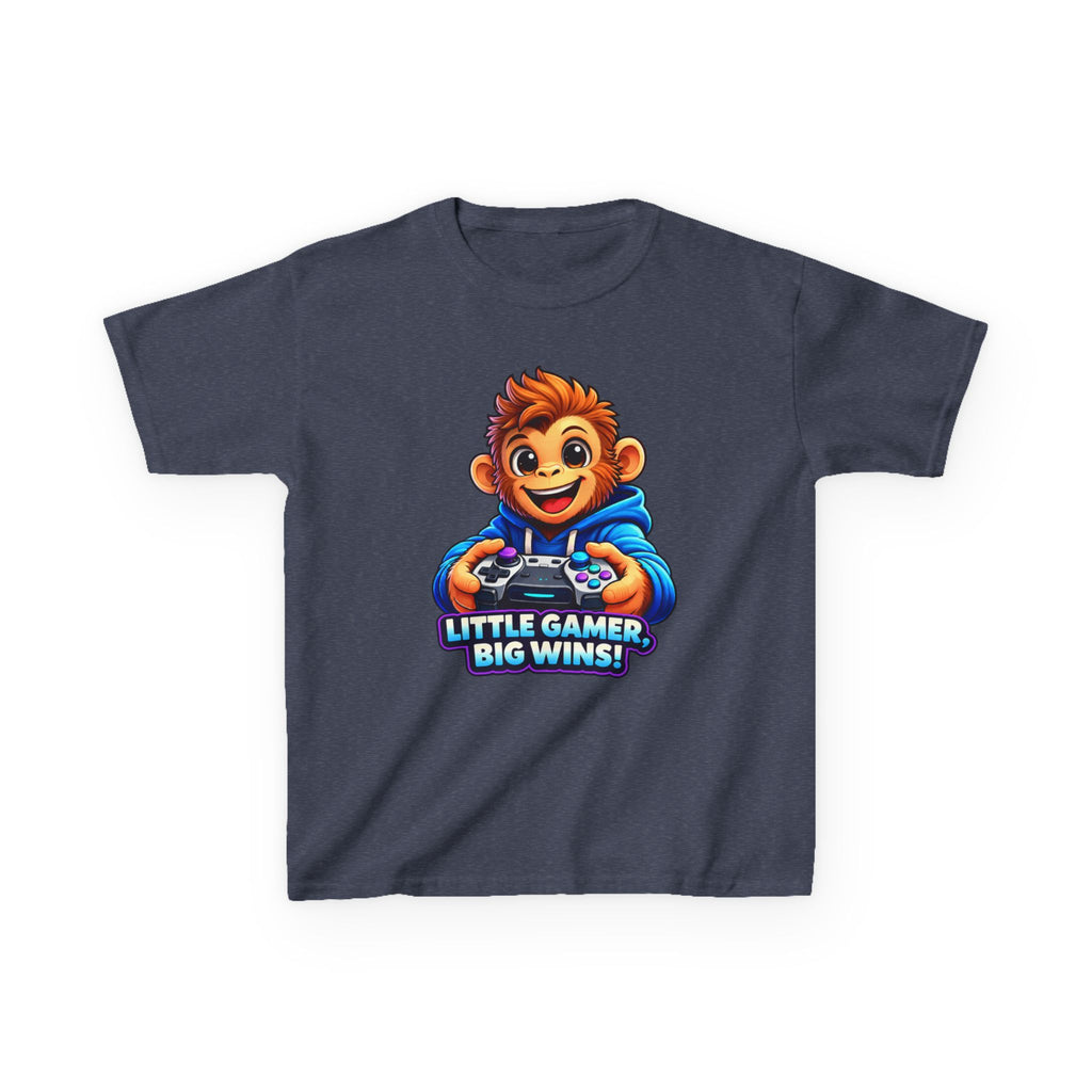 Kids Monkey T-Shirt — 'Little Gamer Big Wins!' Cartoon Monkey Gamer Graphic Tee