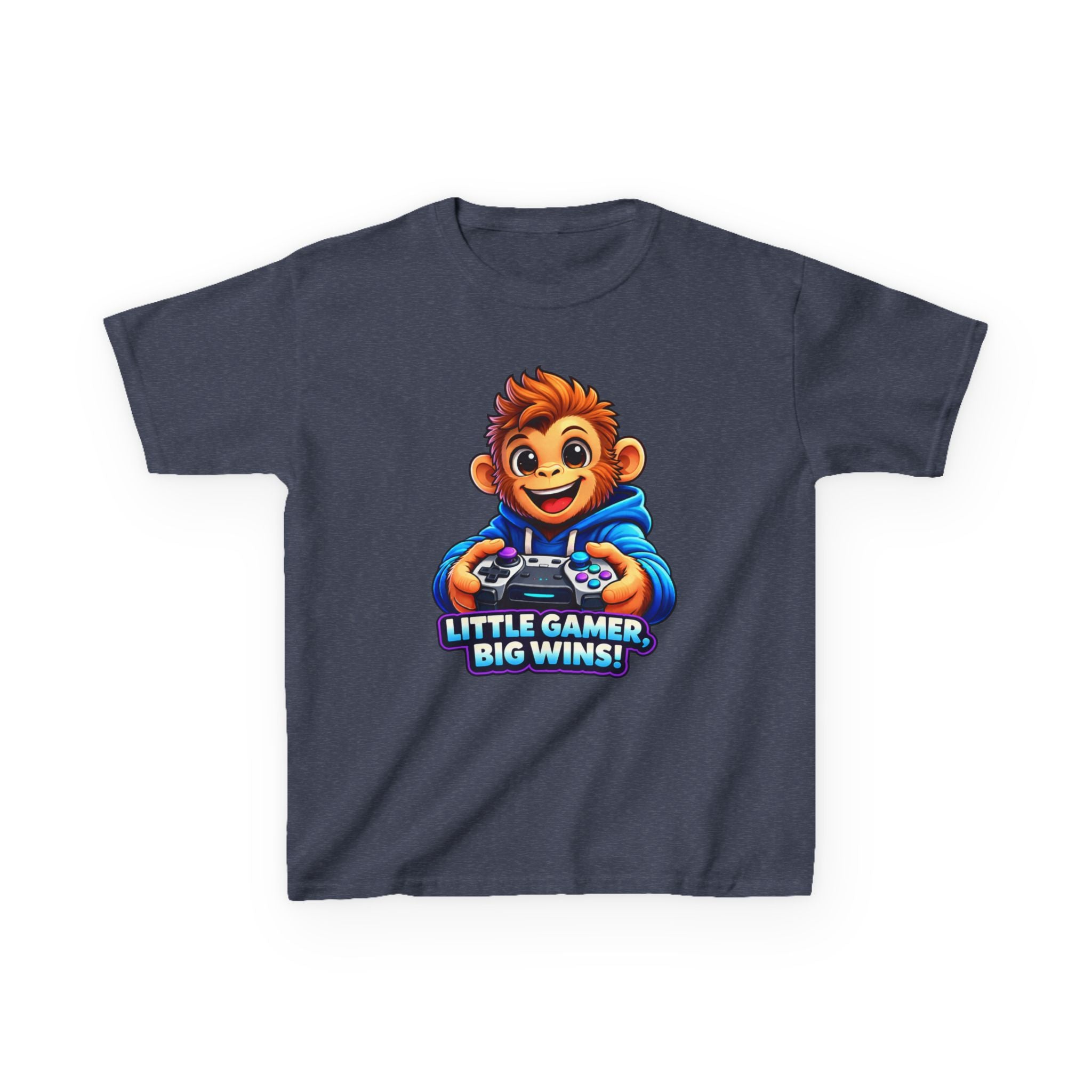 Kids Monkey T-Shirt — 'Little Gamer Big Wins!' Cartoon Monkey Gamer Graphic Tee