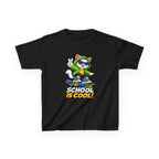 Kids School T-Shirt — 'School Is Cool' Skateboard Cat Graphic Tee