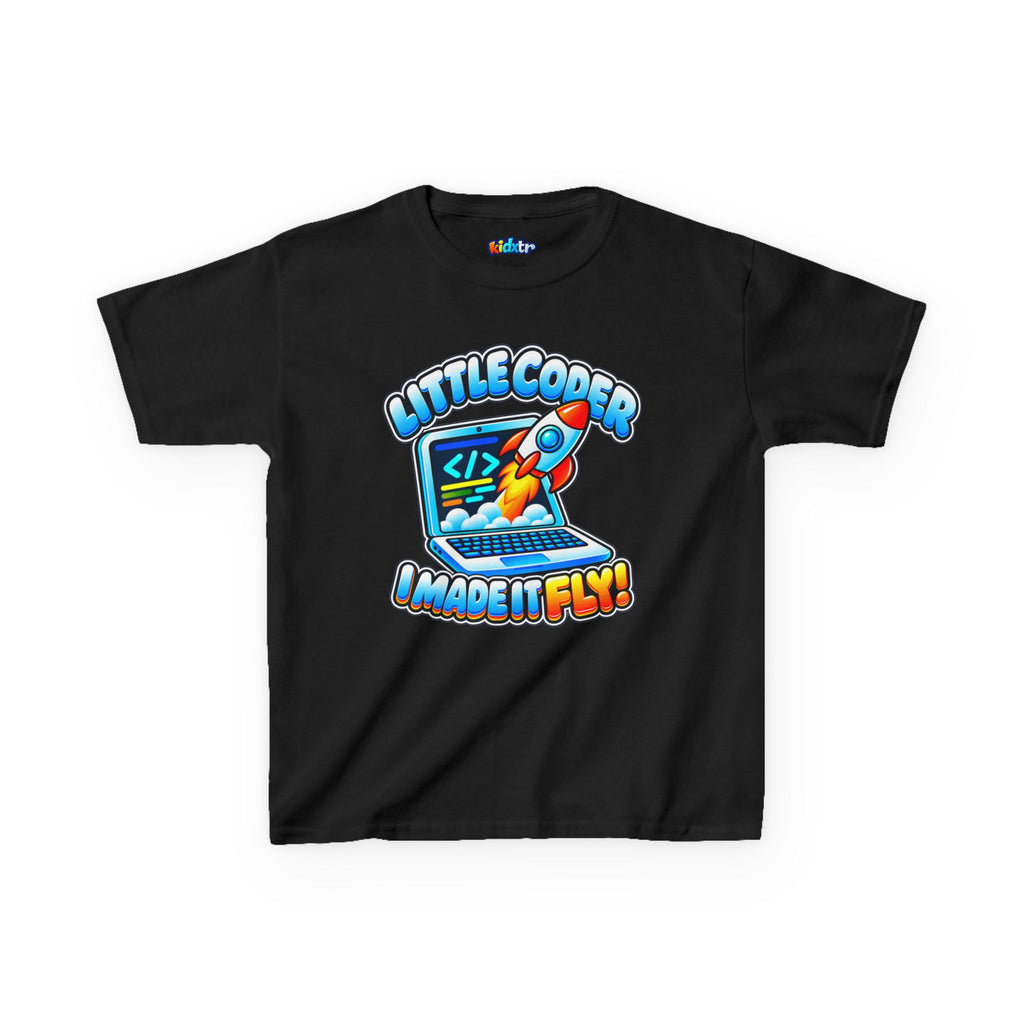 Kidxtr™ Kids Coder T-Shirt — 'I Made It Fly' Little Coder Robot Graphic Tee