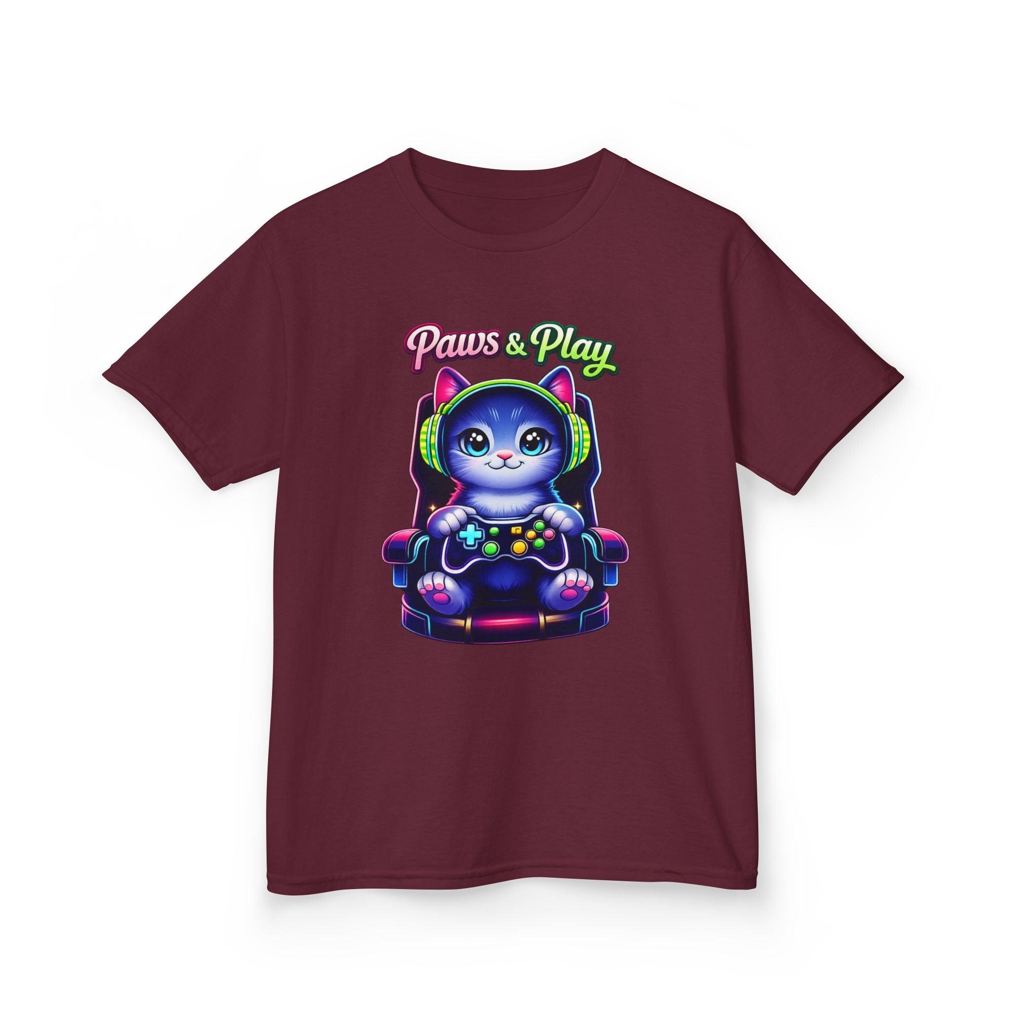 Kids Gamer T-Shirt – Cat Play & Pause Graphic Tee