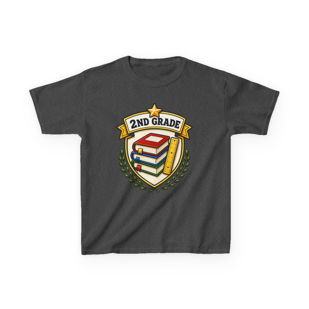 Kids 2nd Grade T-Shirt — 'Books & Ruler Badge' Back-to-School Graphic Tee
