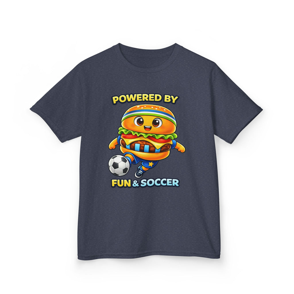 Kids Soccer T-Shirt — 'Powered by Fun & Soccer' Burger Graphic Tee