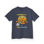 Kids Soccer T-Shirt — 'Powered by Fun & Soccer' Burger Graphic Tee