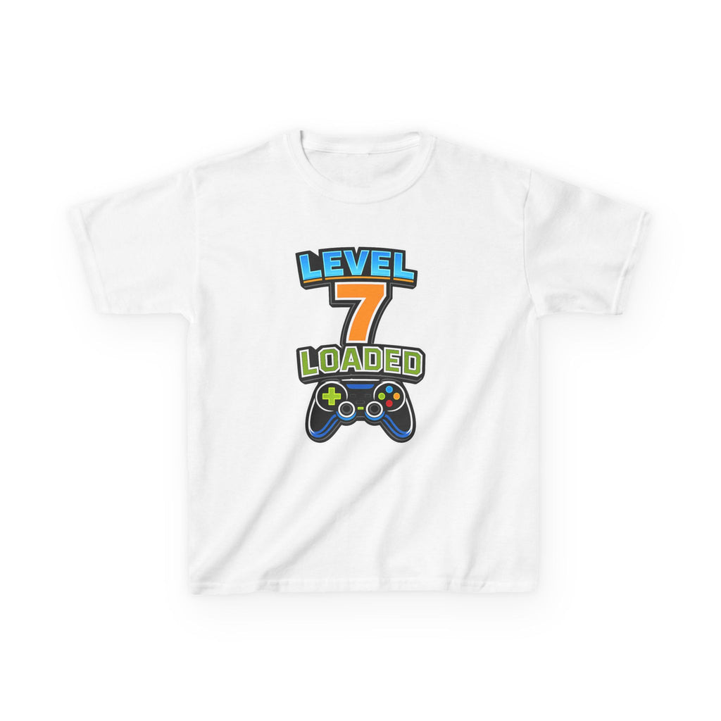 Kids Birthday T-Shirt — 'Level 7 Loaded' Birthday Gamer Graphic Tee