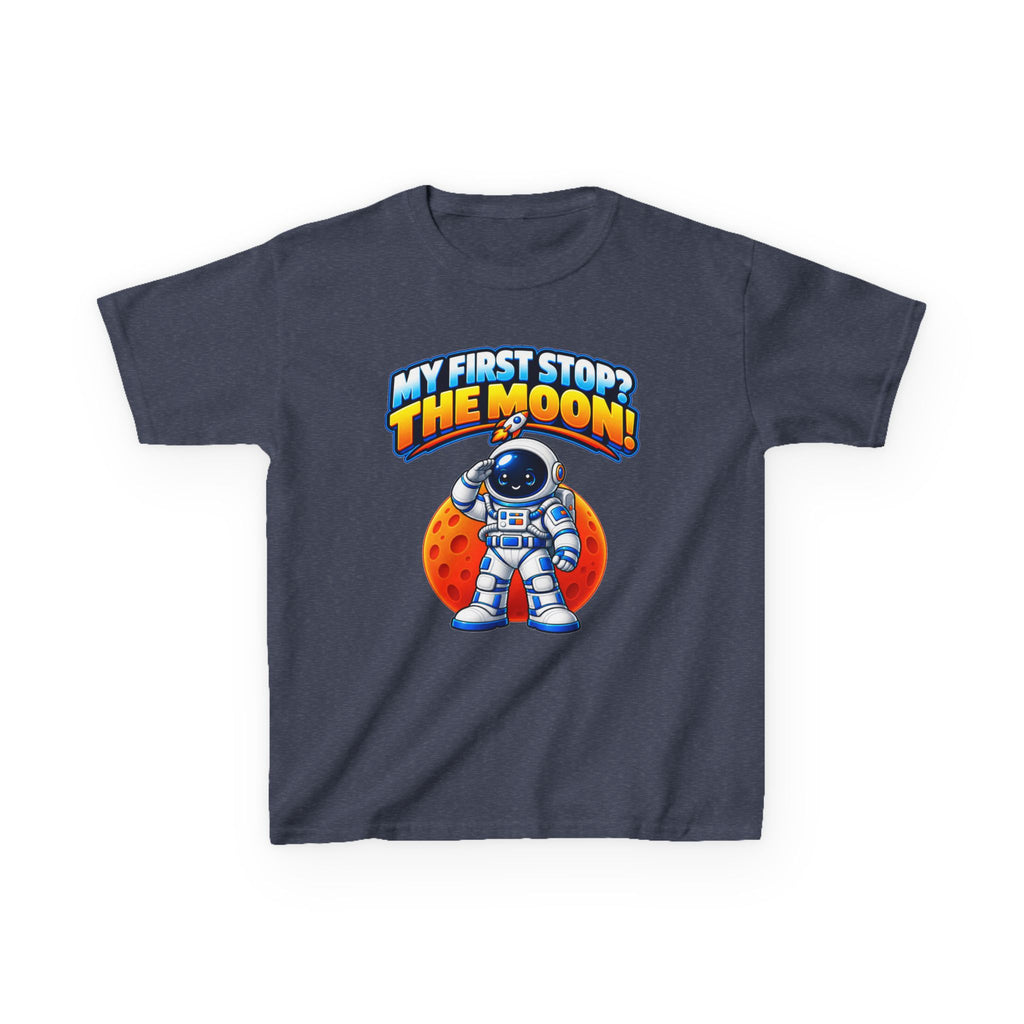 Kidxtr™ Kids Space T-Shirt — 'My First Stop: The Moon' Astronaut Graphic Tee