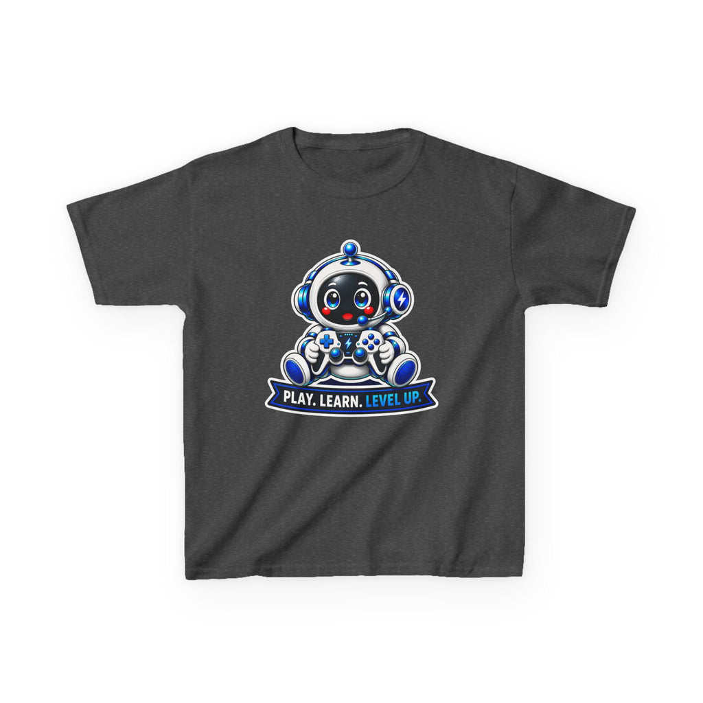 Kids Robot T-Shirt — 'Play. Learn. Level Up.' Cute Gamer Robot Graphic Tee
