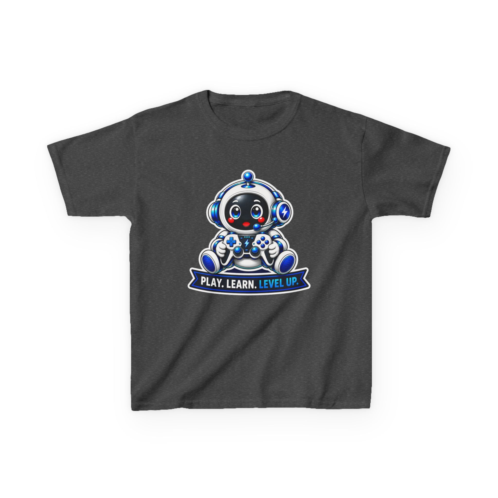 Kids Robot T-Shirt — 'Play. Learn. Level Up.' Cute Gamer Robot Graphic Tee