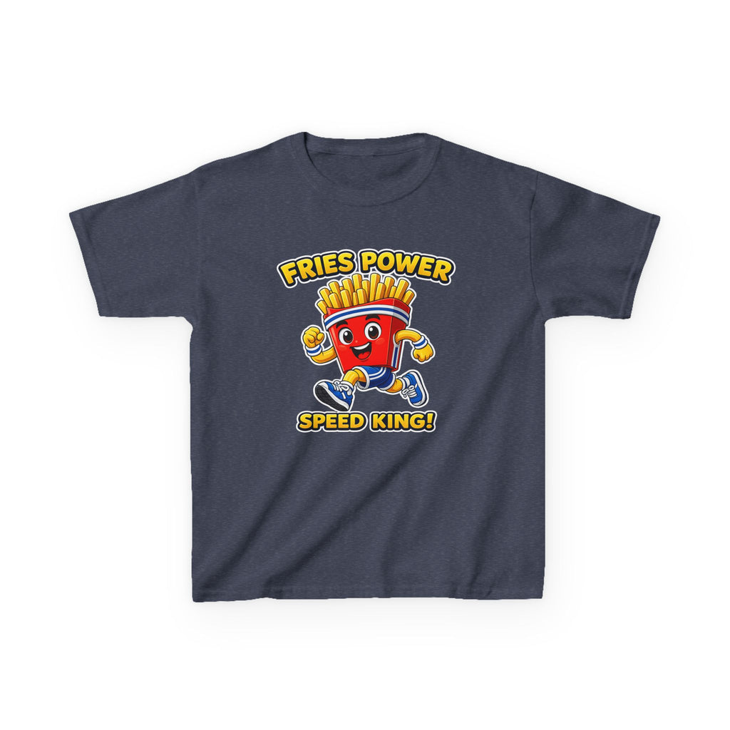 Kids French Fry T-Shirt — 'Fries Power Speed King' Funny Cartoon Graphic Tee