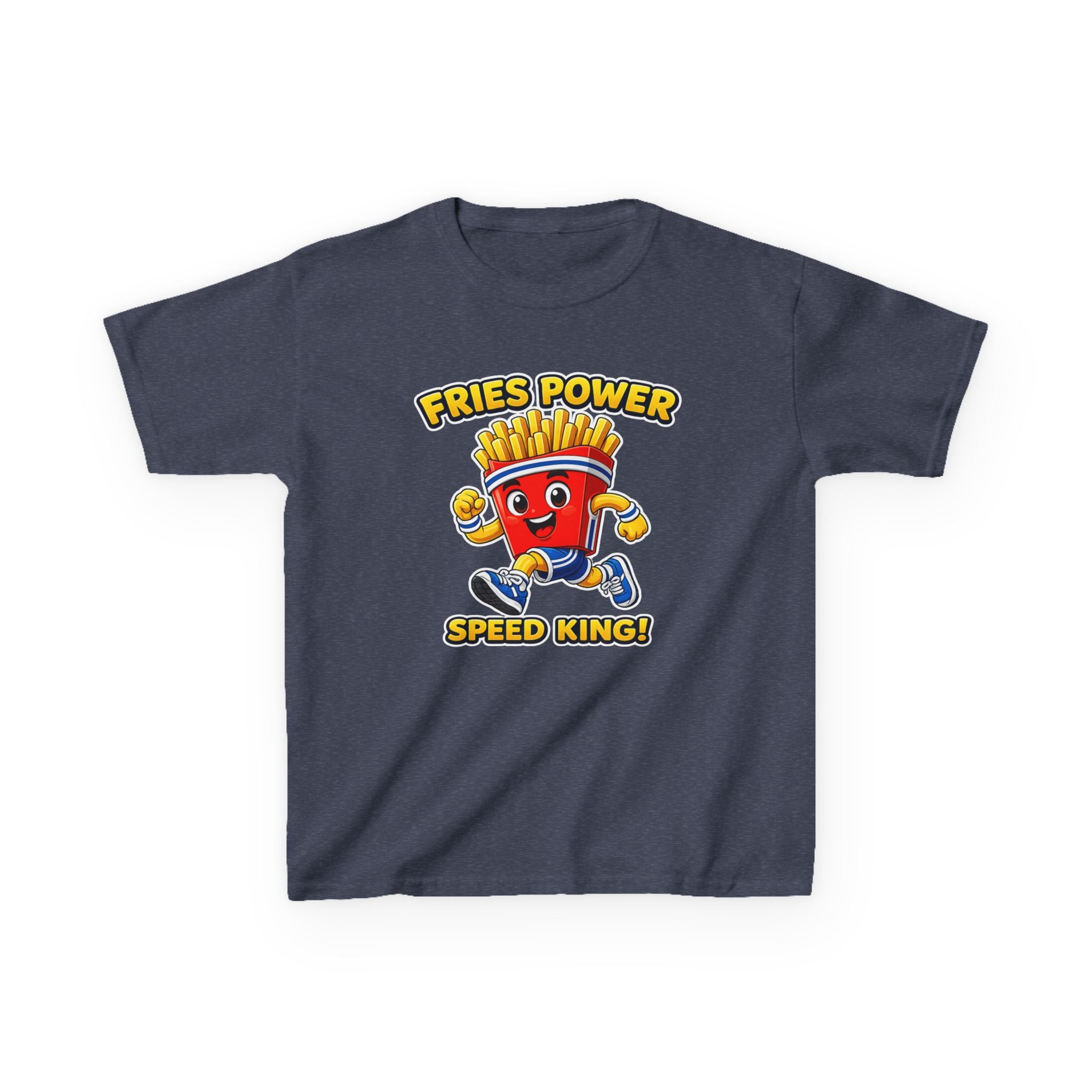 Kids French Fry T-Shirt — 'Fries Power Speed King' Funny Cartoon Graphic Tee