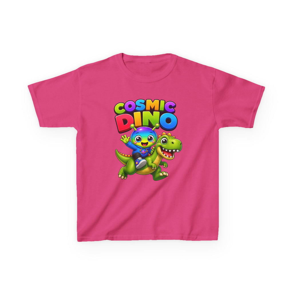 Kids Cosmic Dino T-Shirt — 'Cosmic Dino' Colorful Alien Riding Dinosaur Graphic Tee