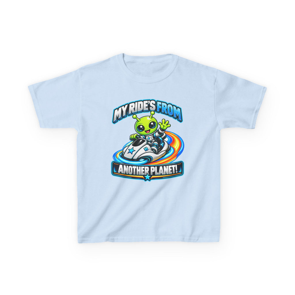 Kidxtr™ Kids Alien T-Shirt — 'My Ride's From Another Planet' Space Rider Graphic Tee