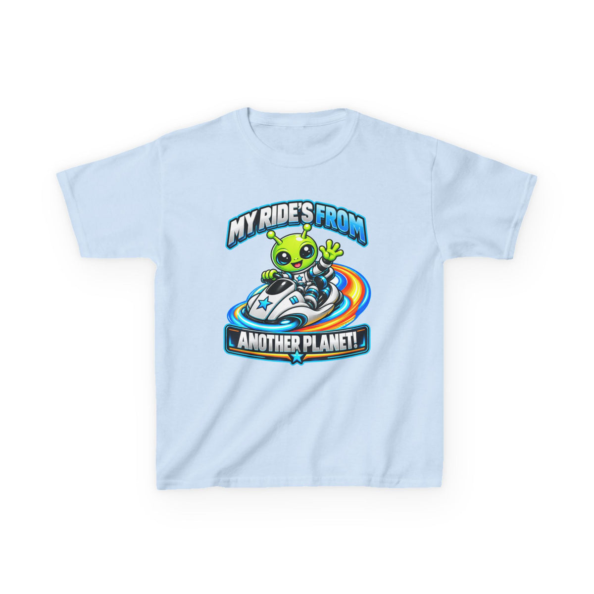 Kidxtr™ Kids Alien T-Shirt — 'My Ride's From Another Planet' Space Rider Graphic Tee