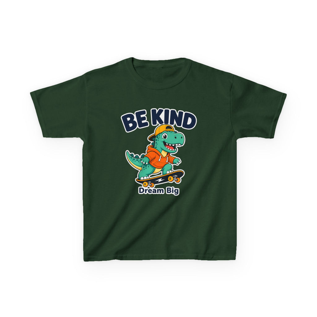 Kids Kindness T-Shirt — 'Be Kind' Skateboarding Dinosaur Graphic Tee