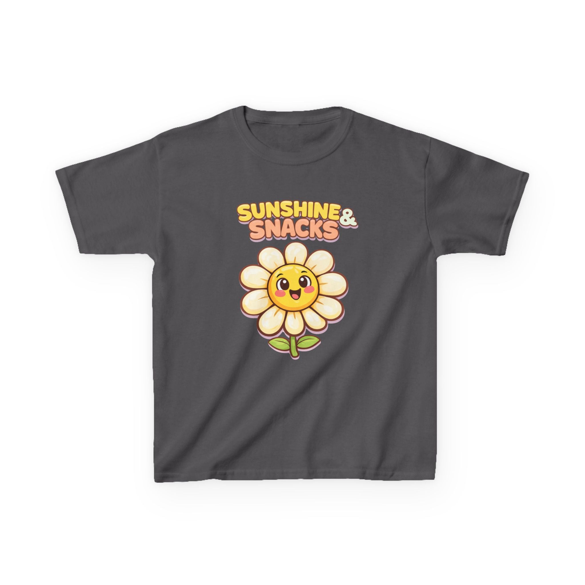 Kids Sunshine T-Shirt — 'Sunshine & Snacks' Smiling Daisy Graphic Tee