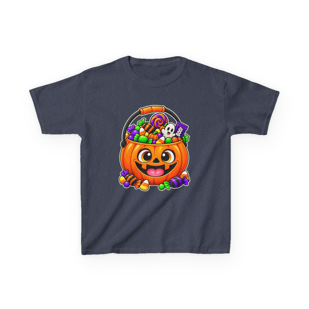 Kidxtr™ Kids Pumpkin T-Shirt — 'Trick or Treat' Jack-O-Lantern Candy Basket Graphic Tee