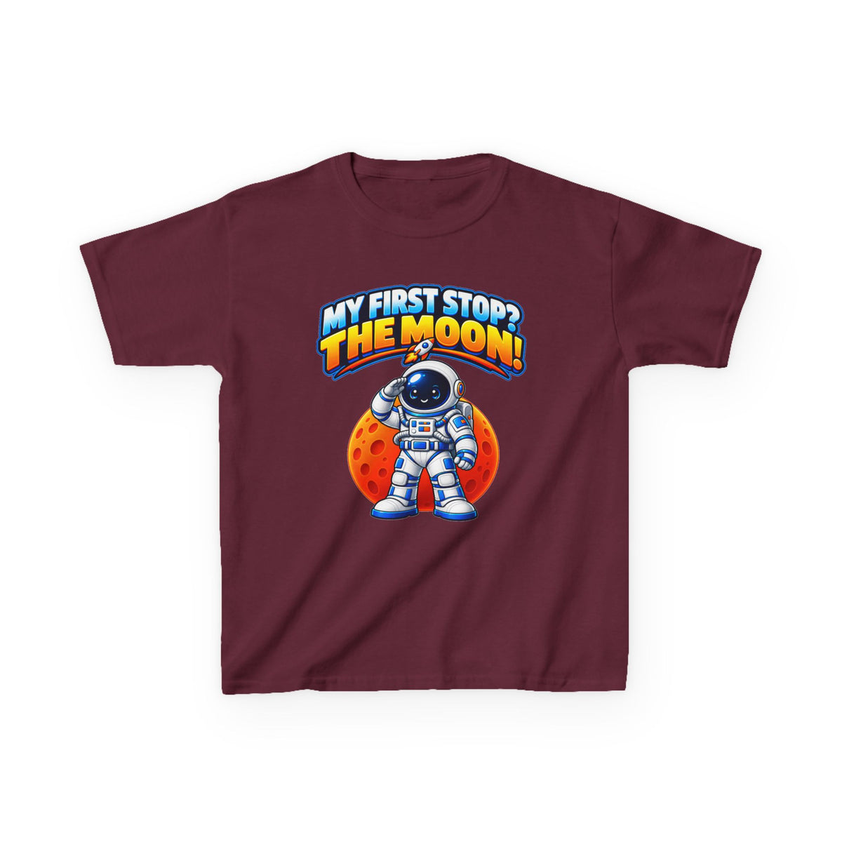 Kidxtr™ Kids Space T-Shirt — 'My First Stop: The Moon' Astronaut Graphic Tee