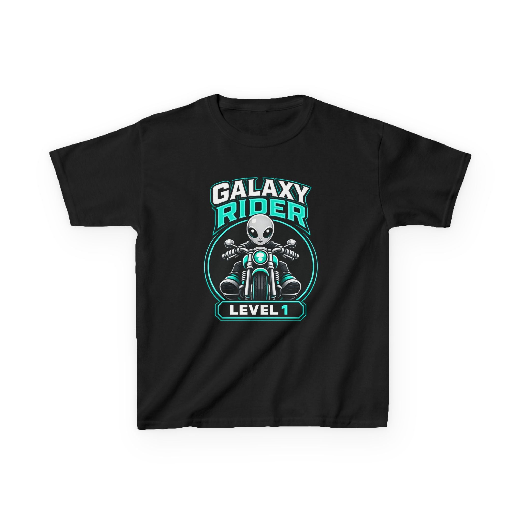 Kids Alien T-Shirt — 'Galaxy Rider Level 1' Alien Motorcycle Graphic Tee