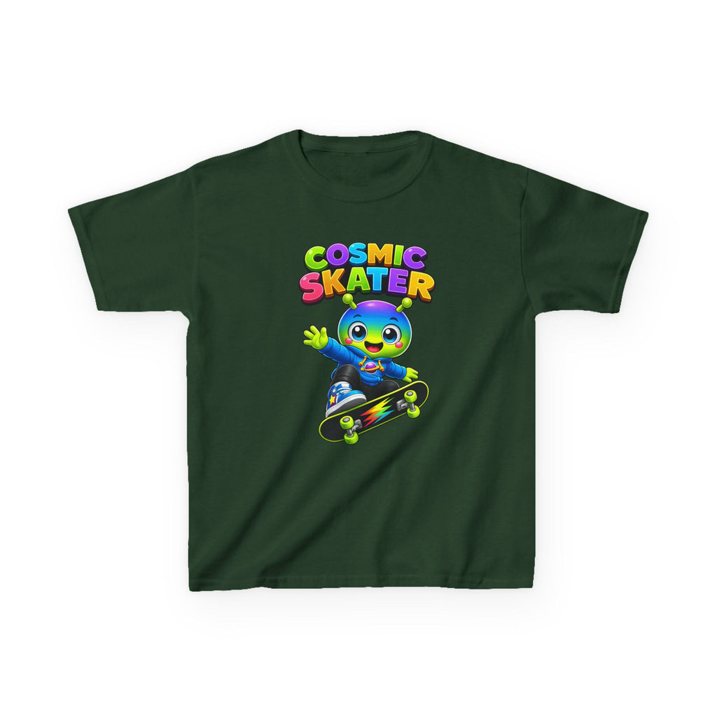 Kids Cosmic Skater T-Shirt — 'Cosmic Skater' Colorful Alien Skateboard Graphic Tee