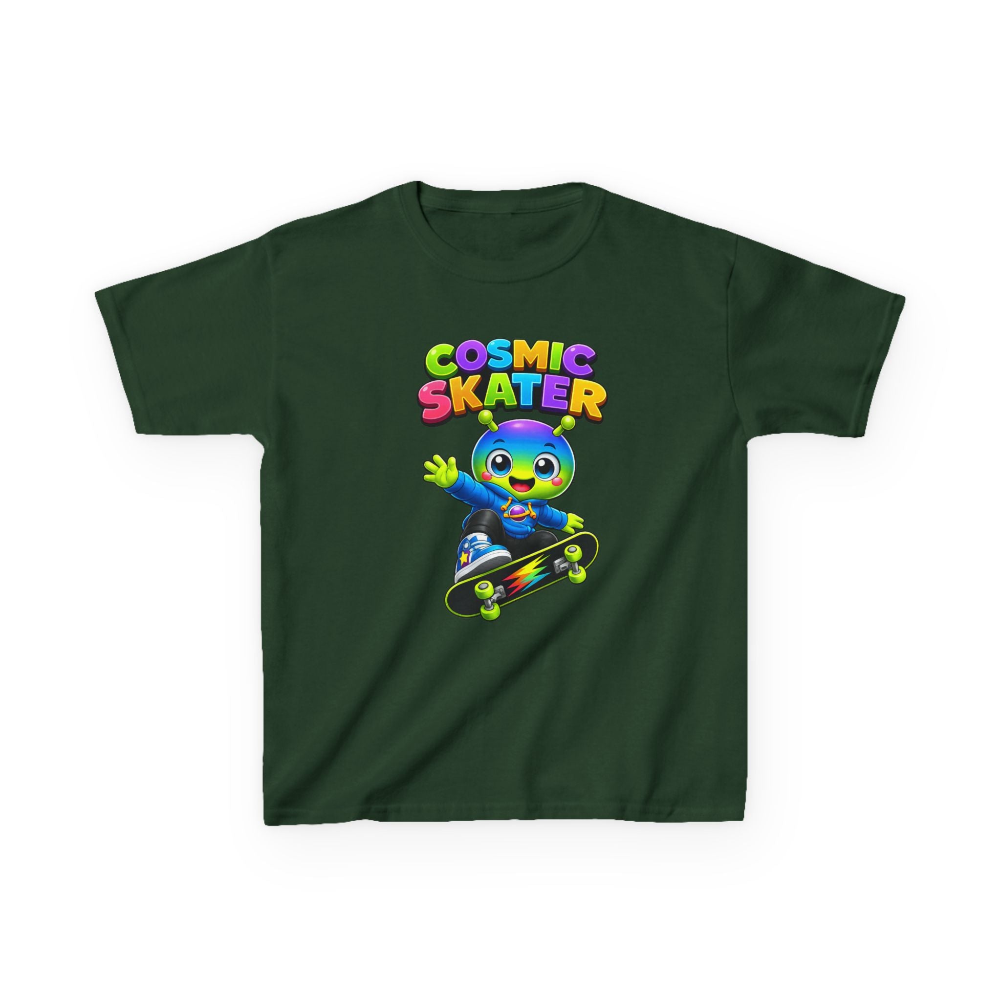 Kids Cosmic Skater T-Shirt — 'Cosmic Skater' Colorful Alien Skateboard Graphic Tee