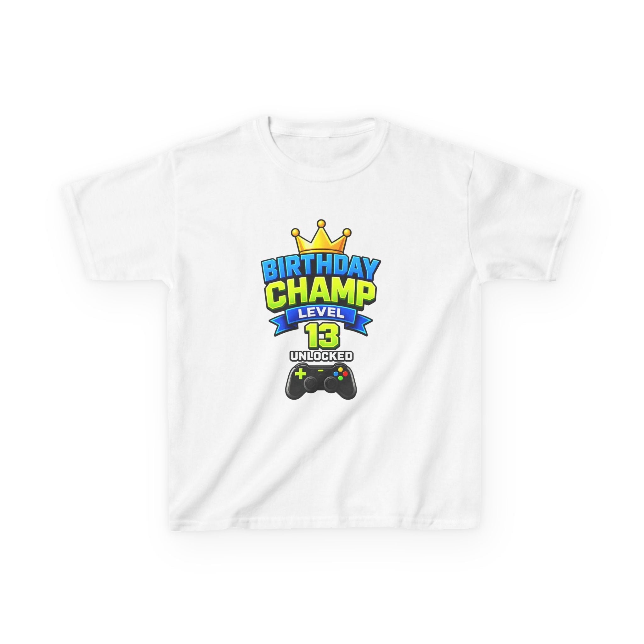 Kids Tee — "Birthday Champ Level 13 Unlocked" Gamer Birthday Shirt