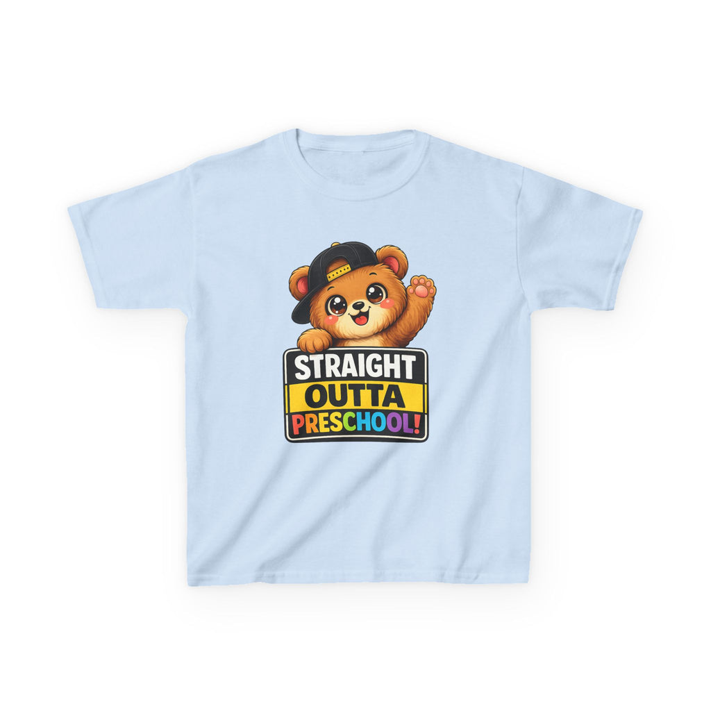 Kids Preschool T-Shirt — 'Straight Outta Preschool' Teddy Graduation Graphic Tee