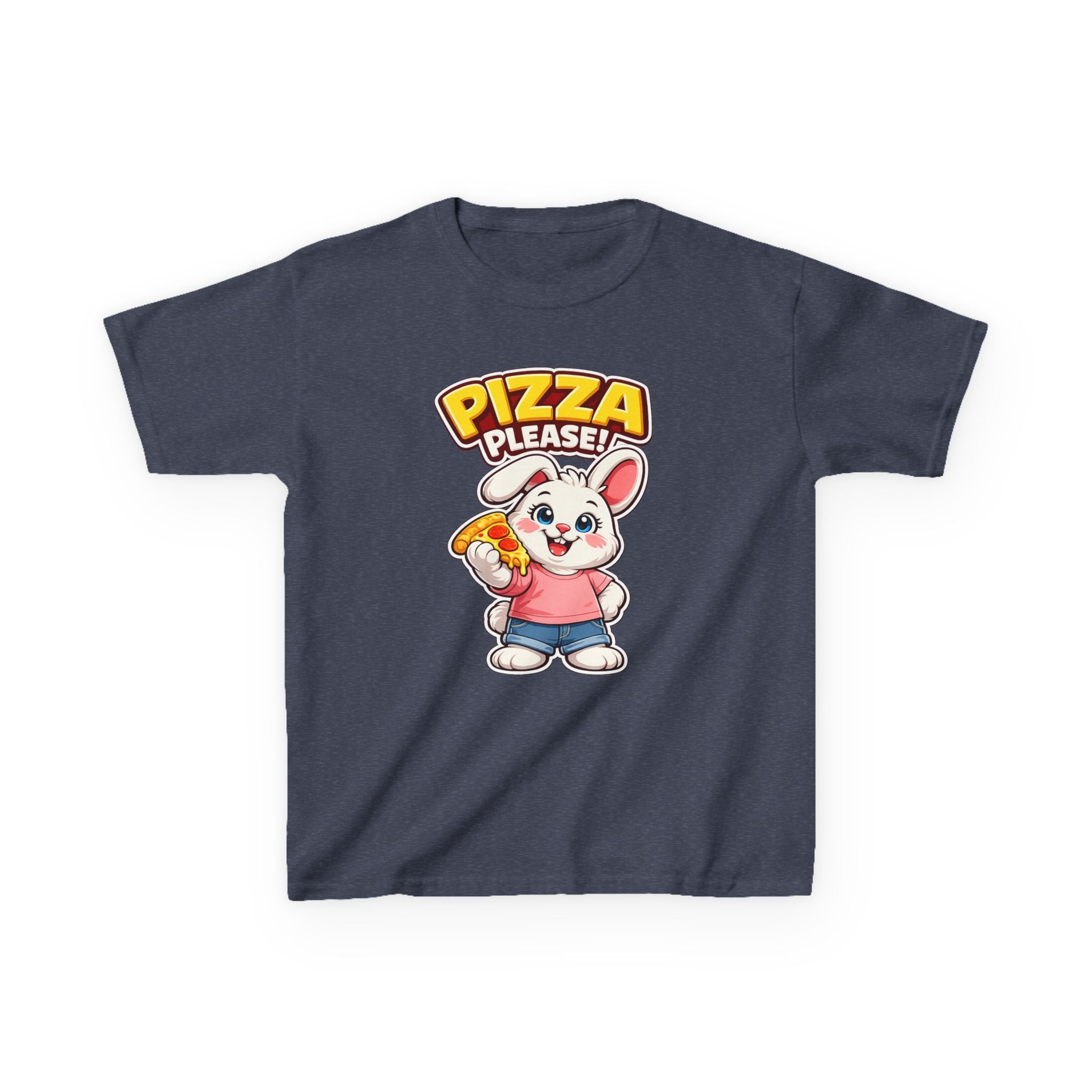 Kids Bunny T-Shirt — 'Pizza Please!' Cartoon Graphic Tee