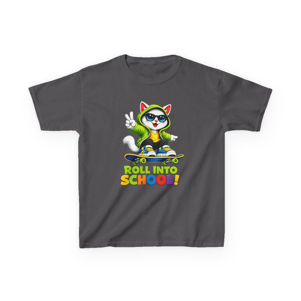 Kids Skateboard Cat T-Shirt — 'Roll Into School' Back-to-School Graphic Tee