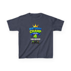 Kids Birthday T-Shirt — 'Birthday Champ' Level 4 Unlocked Gamer Graphic Tee