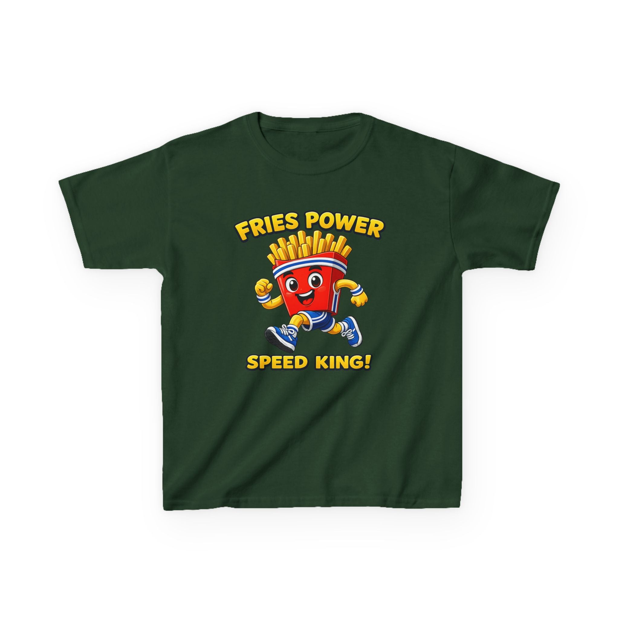 Kids French Fry T-Shirt — 'Fries Power Speed King' Funny Cartoon Graphic Tee