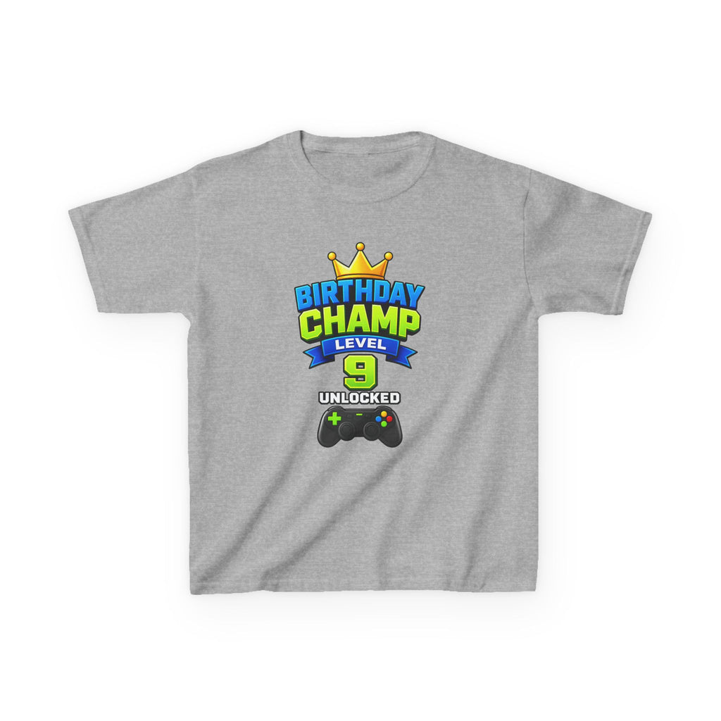 Kids Birthday T-Shirt — 'Birthday Champ' Level 9 Unlocked Gamer Graphic Tee