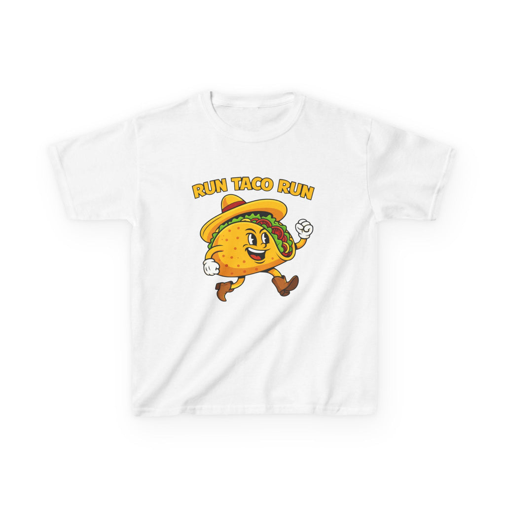 Kids Funny T-Shirt — 'Run Taco Run!' Cute Running Taco Graphic Tee