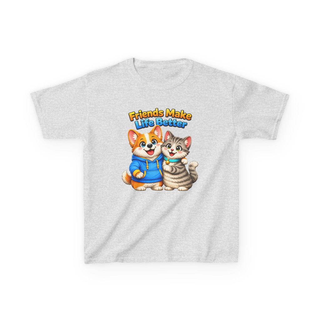 Kids Friendship T-Shirt — 'Friends Make Life Better' Cute Cat & Dog Graphic Tee