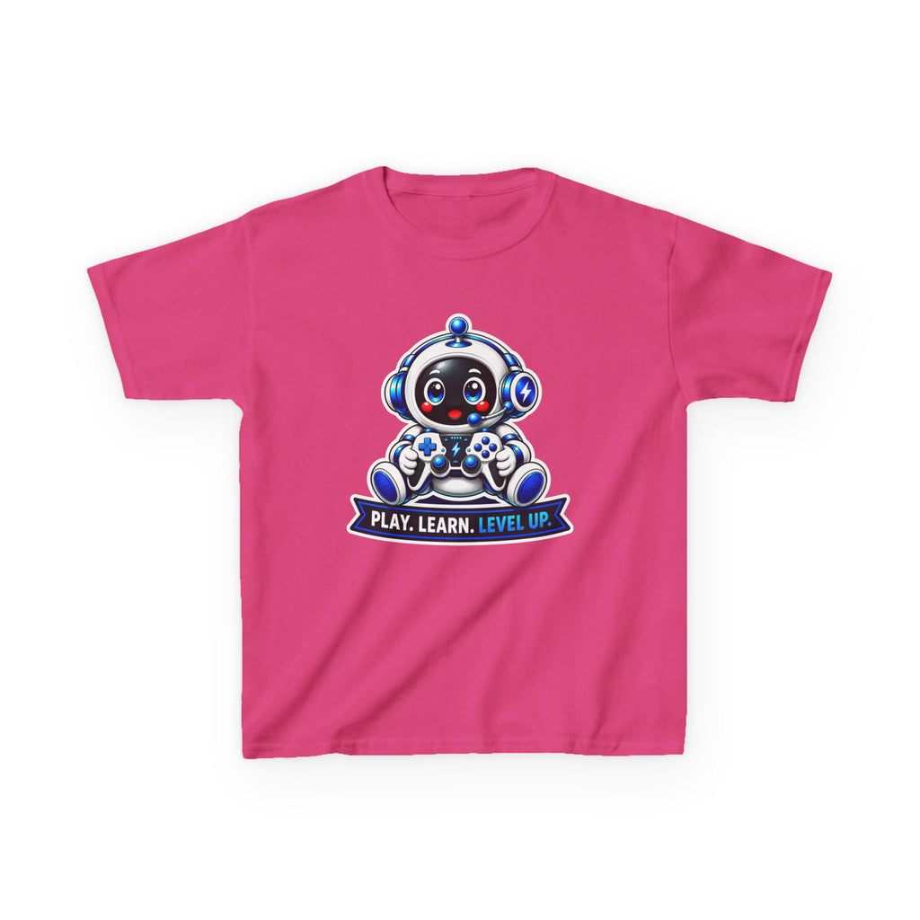 Kids Robot T-Shirt — 'Play. Learn. Level Up.' Cute Gamer Robot Graphic Tee