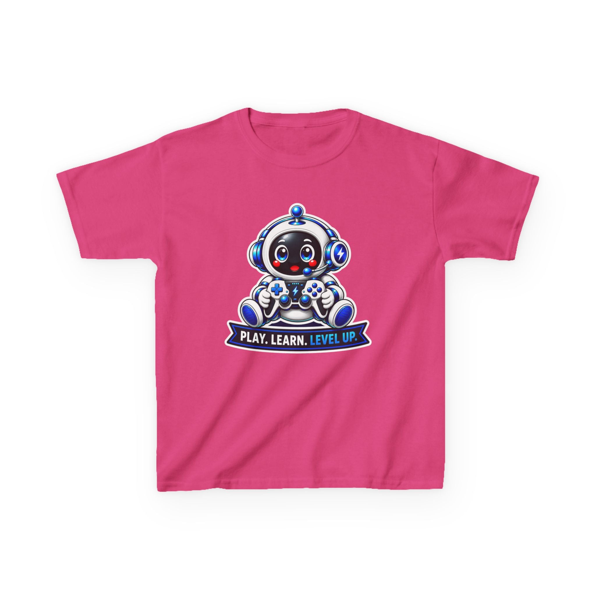 Kids Robot T-Shirt — 'Play. Learn. Level Up.' Cute Gamer Robot Graphic Tee