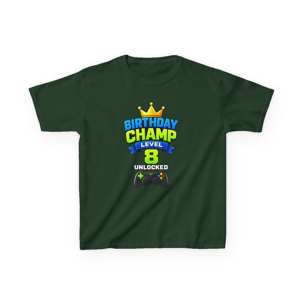 Kids Birthday T-Shirt — 'Birthday Champ' Level 8 Unlocked Gamer Graphic Tee