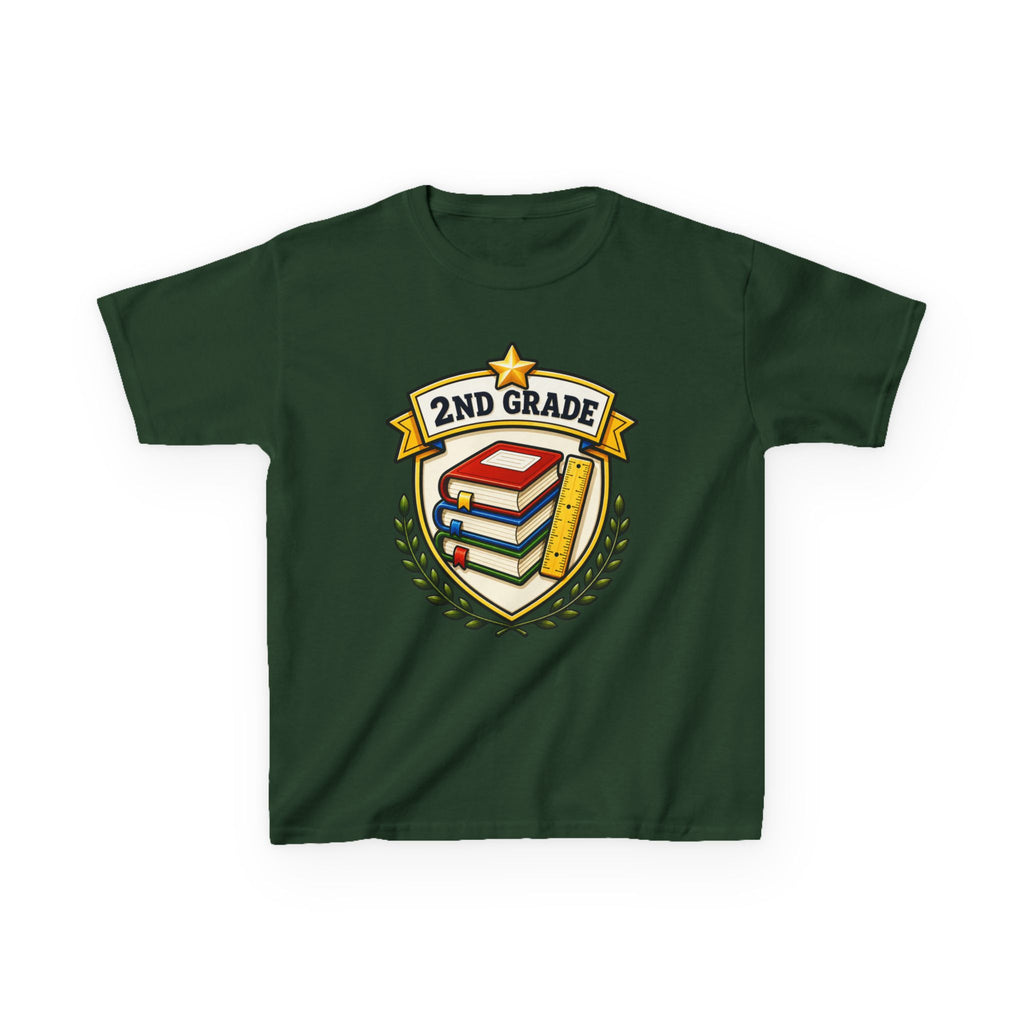 Kids 2nd Grade T-Shirt — 'Books & Ruler Badge' Back-to-School Graphic Tee