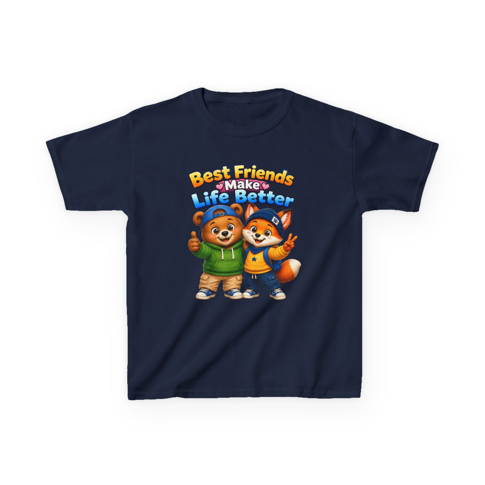 Kids Friendship T-Shirt — 'Best Friends Make Life Better' Cute Bear & Fox Graphic Tee