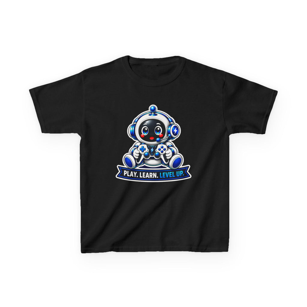 Kids Robot T-Shirt — 'Play. Learn. Level Up.' Cute Gamer Robot Graphic Tee