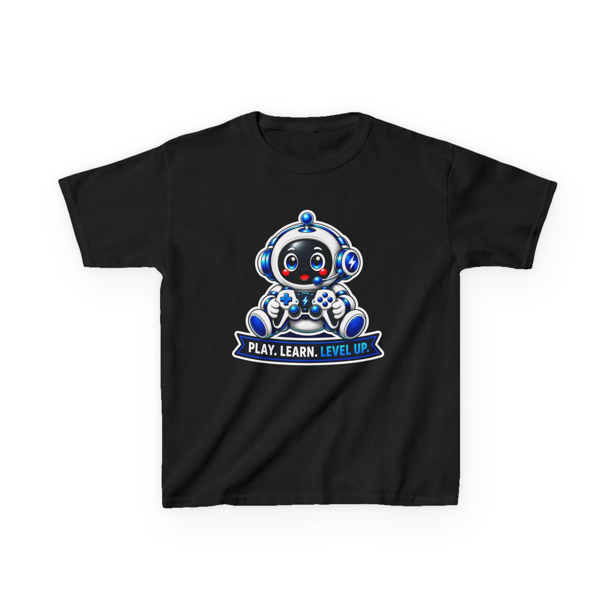 Kids Robot T-Shirt — 'Play. Learn. Level Up.' Cute Gamer Robot Graphic Tee
