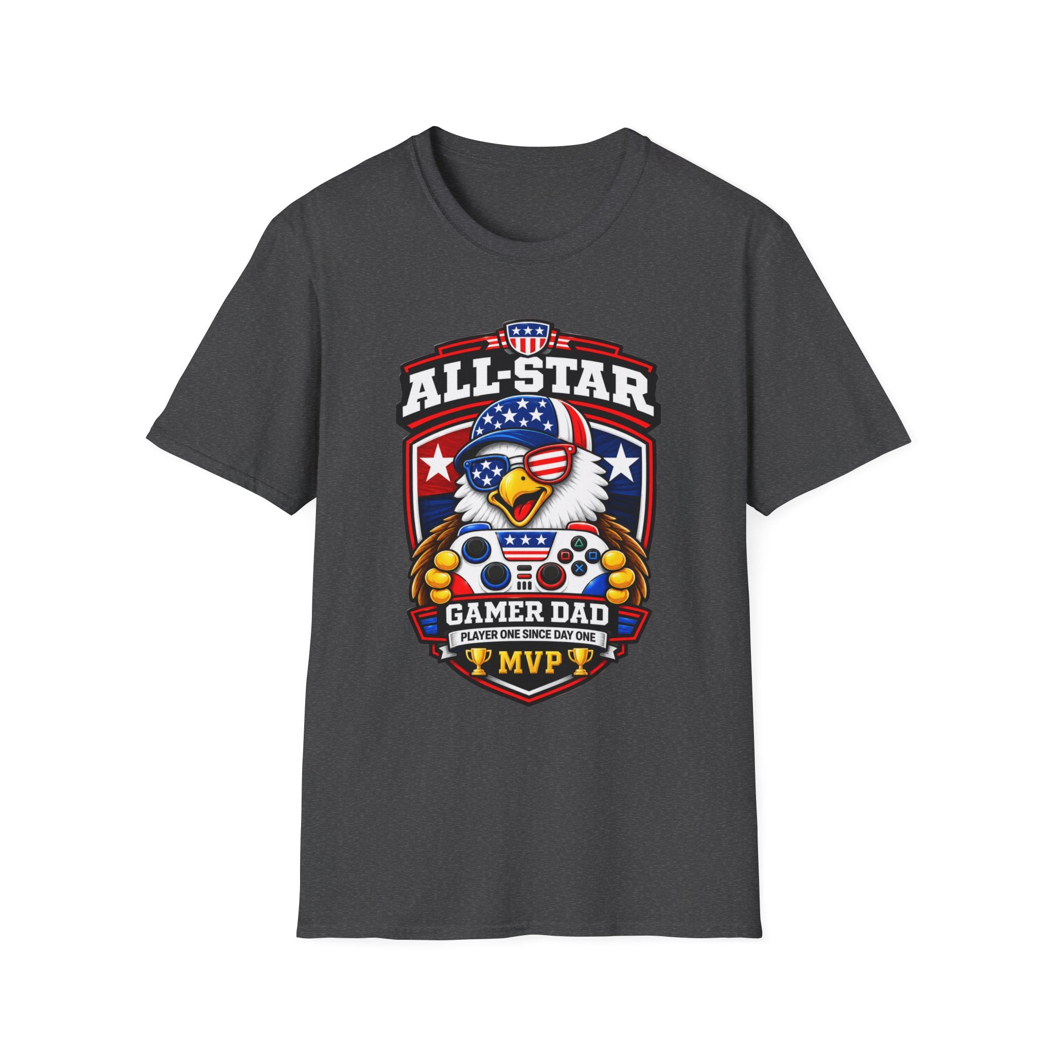 All-Star Gamer Dad T-Shirt — Patriotic Eagle Gaming Graphic Tee