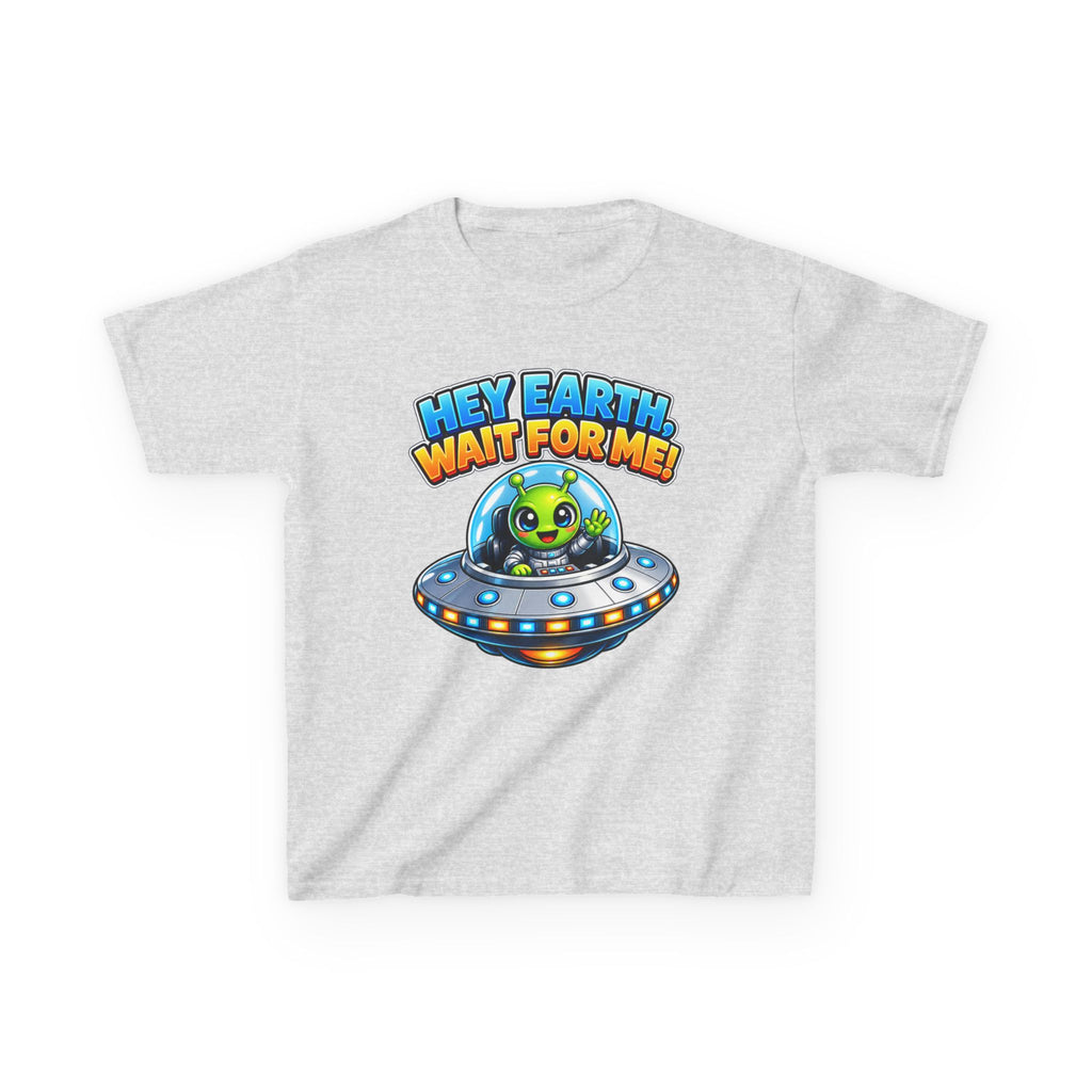 Kidxtr™ Kids Space T-Shirt — 'Hey Earth, Wait For Me!' Alien Spaceship Graphic Tee